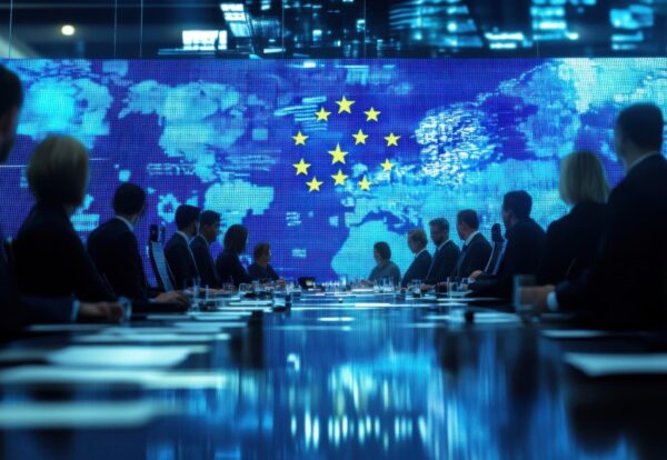EU project strategic communication dissemination expert meeting - Digital marketing agency specialists maximizing project impact through consortium coordination and European Union flag global analysis
