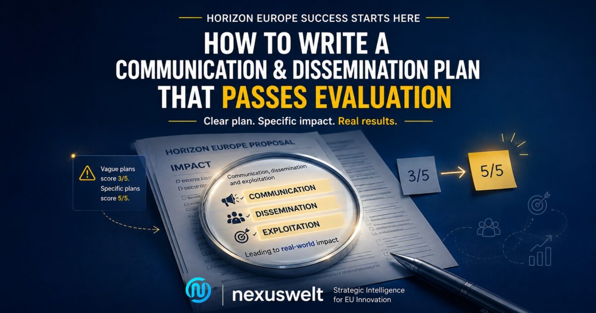 communication_dissemination_banner_final_corrected Coordinator drafting the dissemination and exploitation section of a Horizon Europe proposal