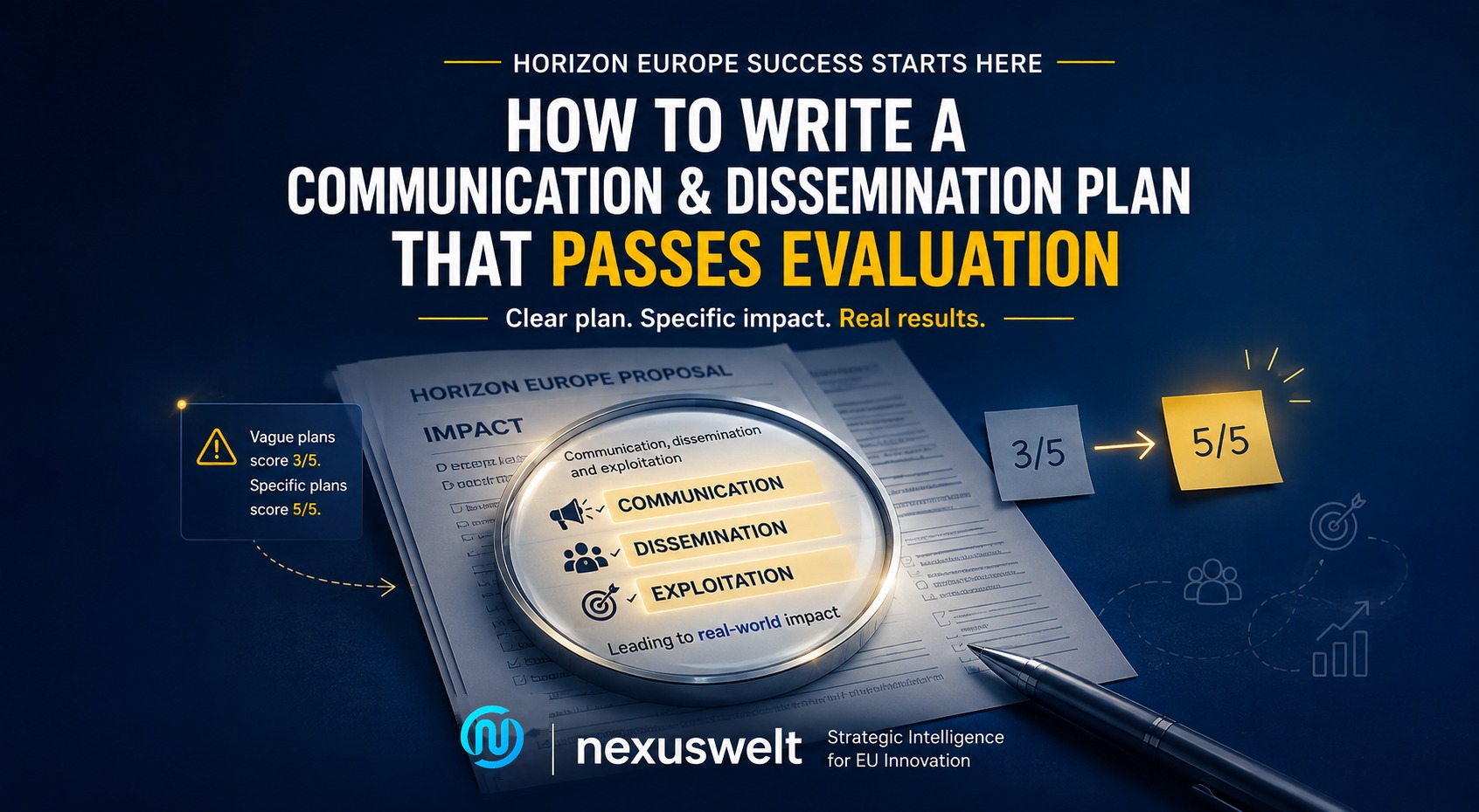 Coordinator drafting the dissemination and exploitation section of a Horizon Europe proposal